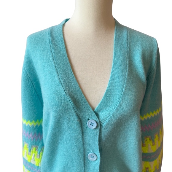 BRODIE CARDIGAN SWEATER ELECTRIC CHEVRON CASHMERE LUXURY MODERN CONTEMPORARY S - Picture 3 of 12